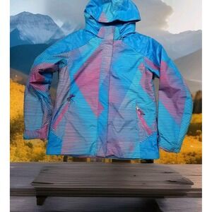 Spyder Ski Jacket Kids Size 16 Blue Pink Excellent Thinsulate Hooded Coat